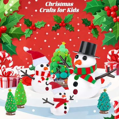 FIIOEOY 24 Pack Build a Snowman & Christmas Trees Clay Kit for Kids – Colorful Air Dry Clay Christmas Craft Set, Modeling Craft DIY Set, 2-in-1 Snowman Tree Activity, Creative Xmas Gift for Boys Girls