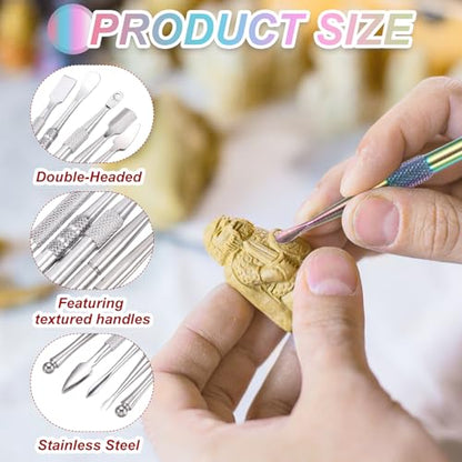 MECCANIXITY 6 Pcs Wax Carving Tools Stainless Steel Wax Carving Sculpting Tools with 5ml Silicone Container Jar and Portable Metal Black Case for Modeling Shaping, Silver Tone - color: Silver Tone, Black Metal Case