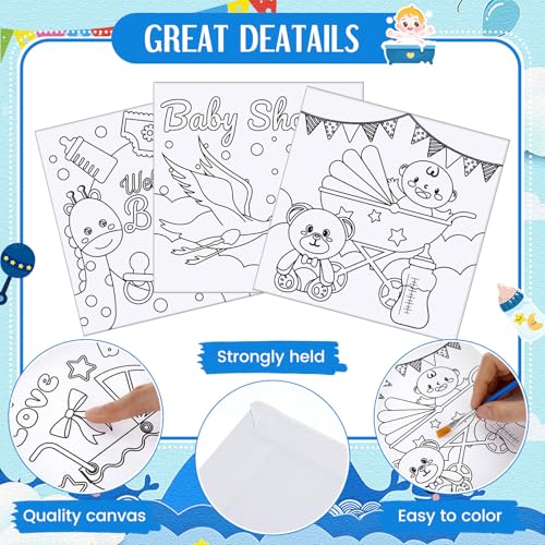 Honoson 6 Pcs 6 Inch Pre Drawn Outline Canvas Paint Kit with Pictures for Adults Paint Party Stretched Canvas Art Boards Set for Adult Beginner(Baby Shower) - style: Baby Shower