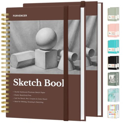 Forvencer 2 Pack Blank Spiral Notebook, 8"x 5.6"Hardcover Sketch Book, 100GSM Thick Paper, Art Sketchbook for Women, 100 Pages / 50 Sheets Drawing Book Journal for School, Aesthetic Brown - color: Aesthetic Brown