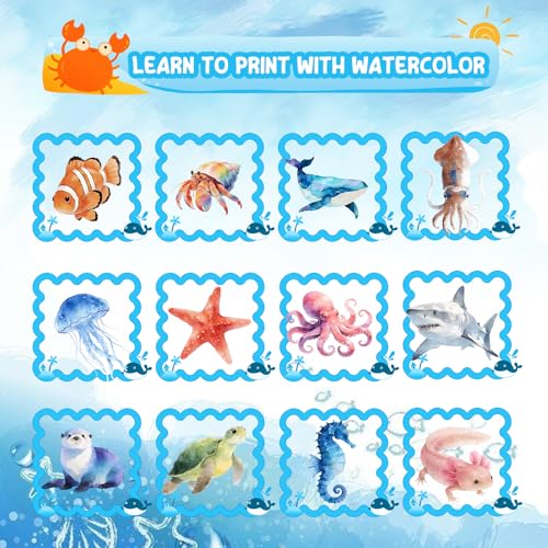 Watercolor Workbook, 24 Colors Solid Paint Set, Ocean Themed DIY Patterns, Anti-Bleed Paper, Beginner Friendly Art Kit For Adults