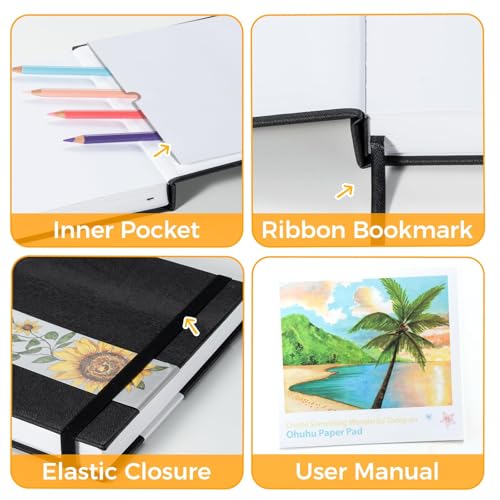 Ohuhu Marker Pads Art Sketchbook, 6.3"x6.3" Mini Square Size, 120 LB/200 GSM Heavy Smooth Drawing Papers, 30 Sheets/60 Pages, Hardcover Sketch Book, for Alcohol Marker Christmas Gift - size: 6.3" x 6.3"