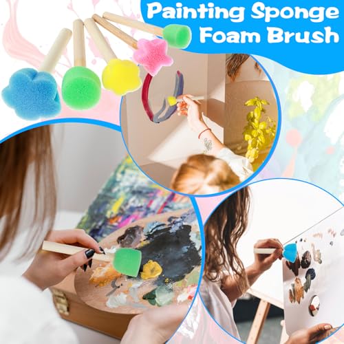Nogeqi 20 Pcs Sponge Brushes for Painting, Round Flower Sponges Brush Set for Art Class Acrylic Painting, Foam Stencil Brush, Paint Tools for Kids Arts and Crafts(5 Style)