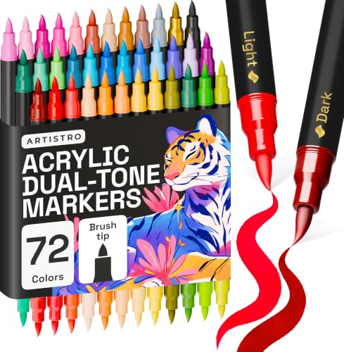 ARTISTRO Paint Markers 72 Colors - Acrylic Pens for Rock, Glass, Fabric, DIY - Art Supplies - 36 Dual Brush Tip Markers - style: Dual Brush Tip