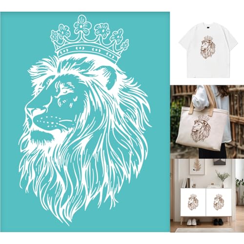 2 Pcs King Lion Silkscreen Stencil, Lion Crown Painting Stencils Templates Reusable Self-Adhesive Silk Screen Printing for Wall Border Wood Fabric Home Craft Decor - style: King Lion
