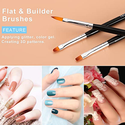 TEOYALL Nail Art Brushes - Builder Gel, Dotting Tools, Fine Liner - color: Black