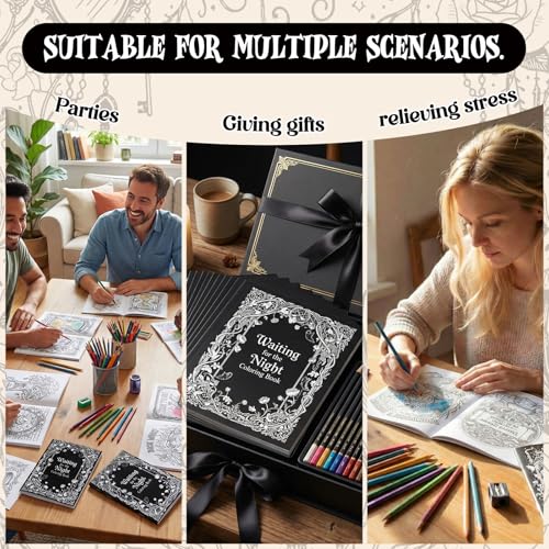 Liliful 24 Pcs Gothic Dark Romantic Coloring Book Bulk Intricate Noir Illustration Books, Ideal for Leisure Relaxation, Gothic Enthusiast Gifts & Atmospheric Creative Activities - style: Gothic