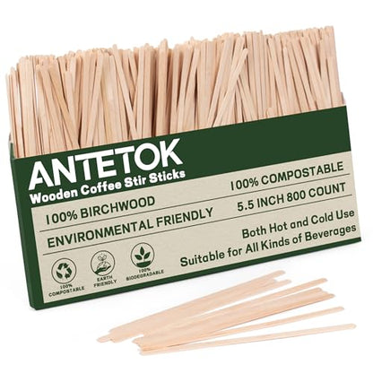 ANTETOK Wooden Coffee Stirrers - Coffee Stir Sticks 5.5 Inch,800pcs Disposable Swizzle Sticks,Swizzle Drink Sticks for Coffee,Tea,Cocktail and Hot Chocolate - size: 5.5Inch-800pcs(no wrapped)