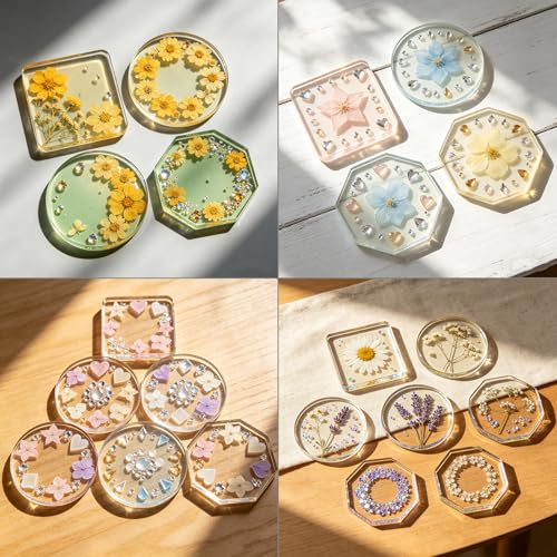 3PCS 18-Cavity Extra Deep Coaster Resin Molds, 4.7 Inch Silicone Molds for Epoxy Resin in Octagon Round Square Shapes, Reusable Molds for DIY Art Craft, Soap, Candle, Flower Preservation