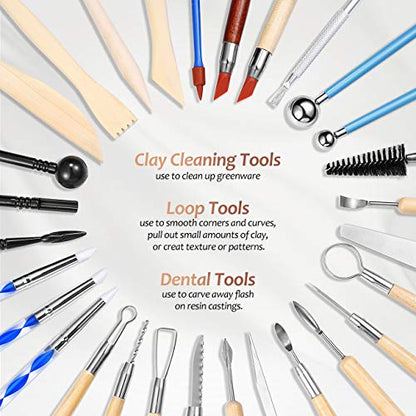 ISSEVE Pottery Clay Sculpting Tools 43Pcs Double Sided Ceramic Clay Carving Tool Set with Carrying Case Bag for Beginners Professionals School Student Pottery Modeling Smoothing - color: Brown Bag