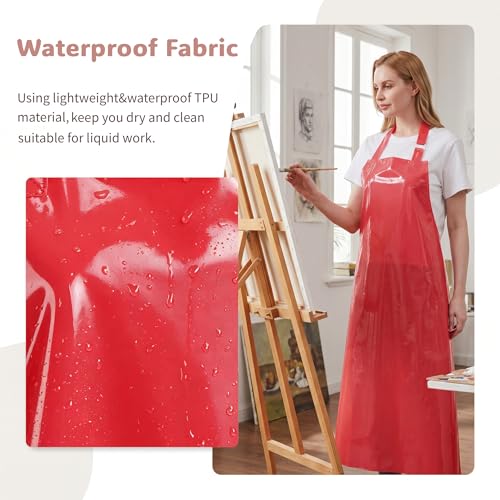 Nanxson TPU Waterproof Apron Lightweight Work Apron with Adjustable Buckle | Liquid Resistant,Neck buckle design,Easy to clean,Unisex,Butcher Apron for Dishwashing Grooming,Halloween - color: Red