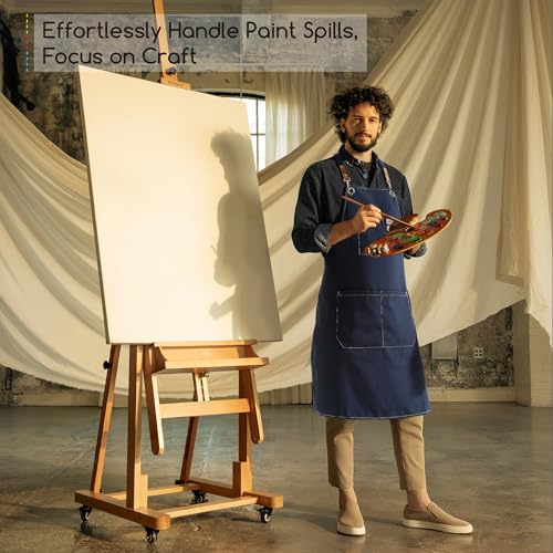MEEDEN Painting Apron for Men Women: Adjustable Cross Back Waterproof Polyester Canvas Art Apron with 3 Pockets - Artist Apron for Acrylic Oil & Watercolor Painting, Gardening, Cooking - Navy - color: Navy