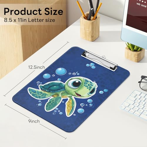 Plastic Cute Clipboard Low-Profile Metal Clip, A4 Letter Size 9 x 12.5 in, 8.5 x 11 Paper Clip Board for Teachers, Nurses, Classroom,Cute Turtle - color: Cute Turtle