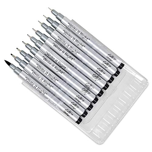 Gift Boutique Black Micro-Pen Fineliner Pigment Pens, Set of 9 Archival Ink Waterproof Brush & Calligraphy Tip Nibs For Art Technical Drawing Sketching Calligraphy Illustration Journaling Scrapbooking