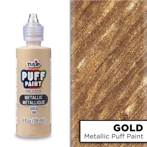 Tulip Puff Fabric Paint Metallic Finish, Permanent Craft Paint for Clothes, DIY Projects, Notoxic, 4 fl oz 3-Pack, Metallic Gold - color: Glitter Gold