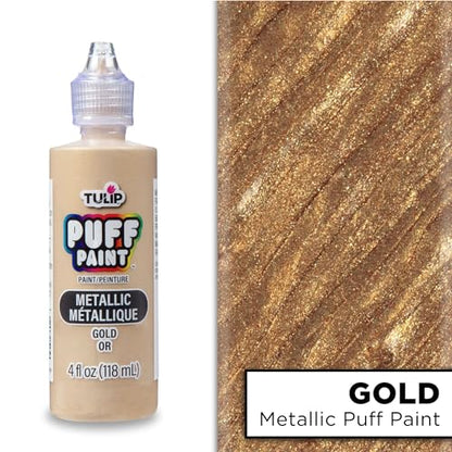 Tulip Puff Fabric Paint Metallic Finish, Permanent Craft Paint for Clothes, DIY Projects, Notoxic, 4 fl oz 3-Pack, Metallic Gold - color: Glitter Gold
