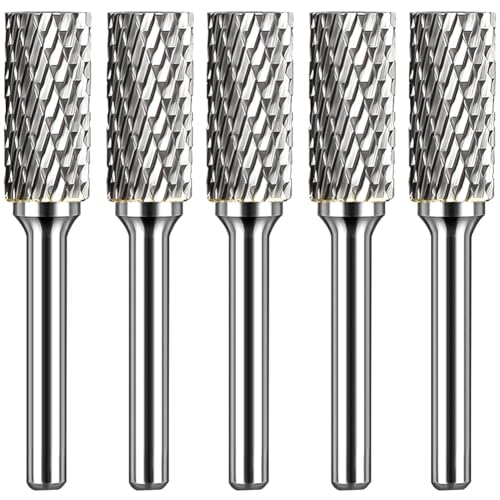 Tungsten Carbide Burr Set SA-5 Double Cut Rotary Burr File(1/2” cutter Dia X 1”Cutter Length) with 1/4'' Shank for Die Grinder Drill Bits (Pack of 5)…