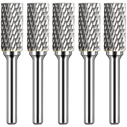 Tungsten Carbide Burr Set SA-5 Double Cut Rotary Burr File(1/2” cutter Dia X 1”Cutter Length) with 1/4'' Shank for Die Grinder Drill Bits (Pack of 5)…