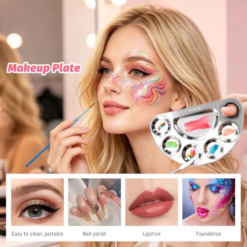 DUcare Makeup Mixing Palette, Upgrad Stainless Steel Metal Mixing Tray with Spatula Artist Tool for Mixing Foundation Nail-Art