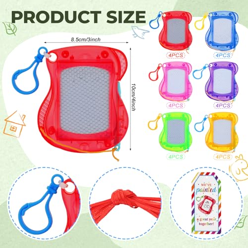 Fuyoooo 24 Set End of The Year Gifts for Kids Classroom Bulk Mini Magnetic Drawing Board Backpack Keychain Clip Erasable Doodle Writing Pad with Tag Ribbon for Birthday Sunday School Graduation Gifts
