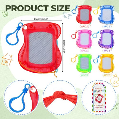 Fuyoooo 24 Set End of The Year Gifts for Kids Classroom Bulk Mini Magnetic Drawing Board Backpack Keychain Clip Erasable Doodle Writing Pad with Tag Ribbon for Birthday Sunday School Graduation Gifts