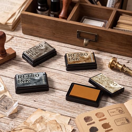 ForraFun 4 Pcs Craft Ink Pads 3.7" x 2.3" x 0.86" Washable Fingerprint Ink Pads Vintage Black, Walnut Stain, Vintage Photo, and Antique Linen for DIY Paper Wood Fabric Scrapbooking Rubber Stamps