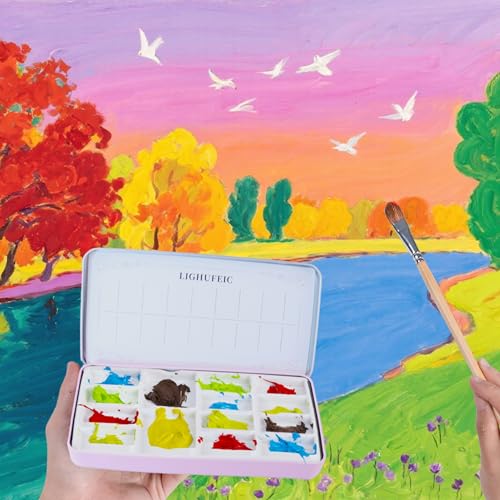 Travel Watercolor Palette,Portable Ceramic Palette with 14 Well,Metal Paint Box with Porcelain Palette(Pink Box) - color: Pink