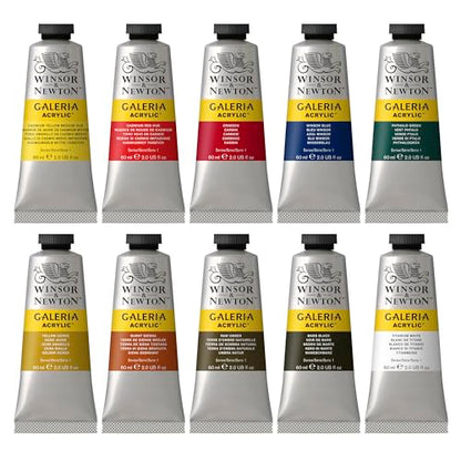 Winsor & Newton Galeria Acrylic Paint, 10 x 60ml (2--oz) Tube Paint Set - size: 2 Fl Oz (Pack of 10), style: 10 x 60ml (2-oz)