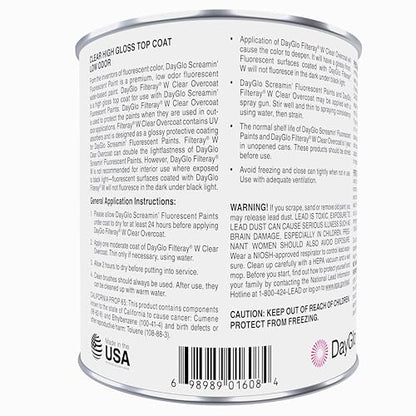 DayGlo Acrylic Latex Filteray UV Clear Coat for use with Screamin' SRX paints, Quart - style: QT-Quart