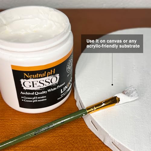 Lineco, Neutral PH Gesso Primer, Surface Preparation, Acid-Free White Priming, Suitable for Acrylic and Oil Paint, Color Pencils And GraPHite, Sealer for Paper, Wood, 8 Oz (238 Ml)