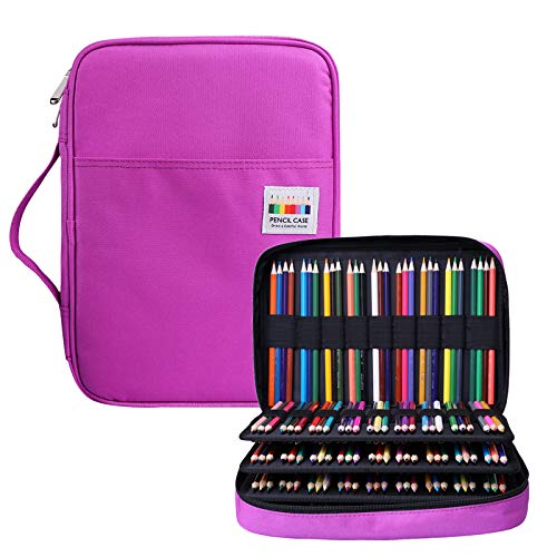 Coloring Pencil Case 220 Slots Pencils/Gel Pens Organizer Waterproof Travel Case Zipper Carrying Portable Pencil Markers Pen Holder Bag for Painter Writers - color: Purple