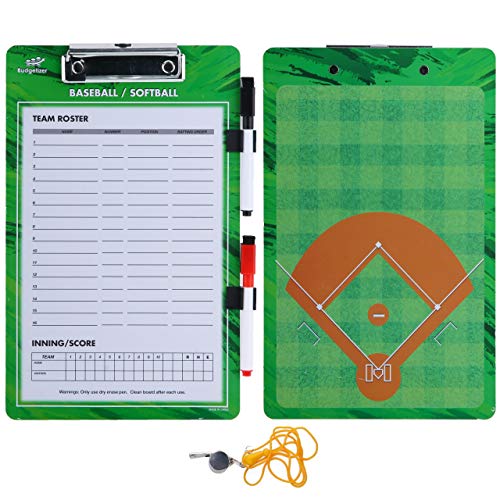 Dry Erase Coaches Clipboard - Includes Whistle and Dry Erase Markers - Double Sided Coach Whiteboard - style: Baseball