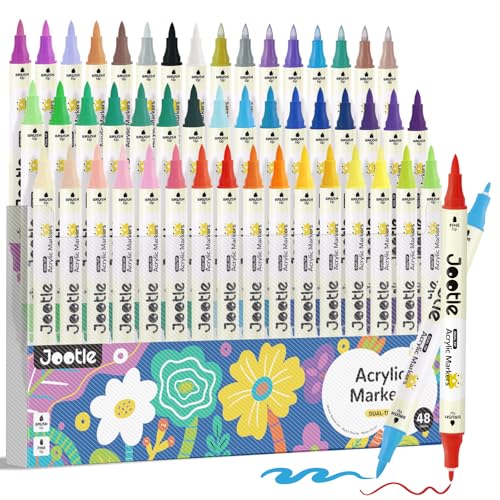 48 Colors Dual-Tip Acrylic Paint Markers,Include 8 Metallic Acrylic Markers,Fine Tip&Brush Tip Permanent Acrylic Paint Pens For Rock Painting Canvas Fabric Glass Wood Coloring Books - color: 48 Colors