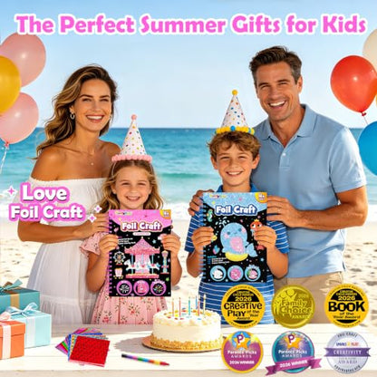 FUNNYB&G Foil Art Craft Kit for Girls 4-10 Years Old: Mess-Free & No-Glue, Create 16 Sparkly Amusement Park Pictures – Perfect Travel Toy & Birthday Gift for Kids （Amusement Park） - style: Amusement Park