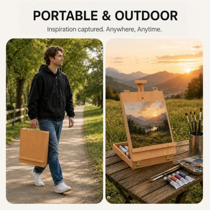 Table Easel Sketchbox Easel with Paint Brushes for Painting | Tabletop Easel Easy to Store Art Easel for Beginners Art Lovers - color: Sketchbox Easel