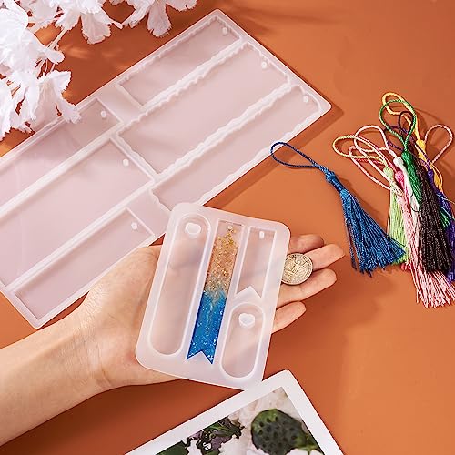 Craftdady 2Pcs Resin Bookmark Mold Rectangle Oval Flag Silicone Resin Molds with 20Pcs Bookmark Tassels 10 Colors for Epoxy Resin Casting - color: Transparent, Bookmarks