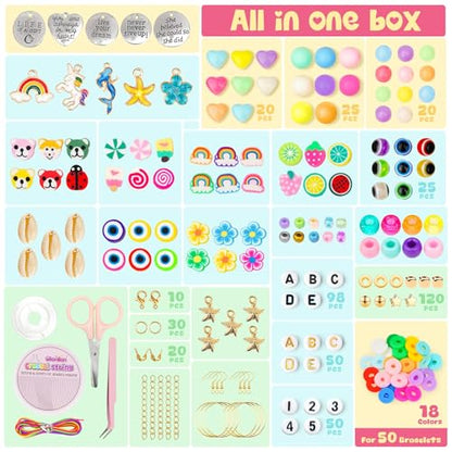 Gionlion Bracelet Making Kit for Girls 8-12, Arts and Crafts for Jewelry Making Supplies Kit with 198Pcs Letter Beads, Unicorn/Mermaid DIY Birthday Gifts - style: Girly Gift