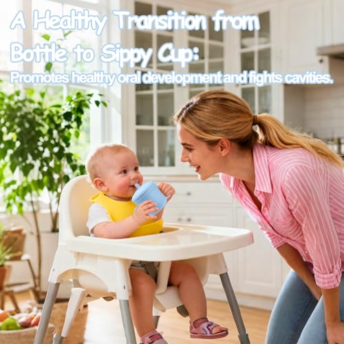 Mity rain 3-In-1 Stainless Steel Sippy Cup for 6+ Month Old, Baby Straw Cups for Toddlers 1-3 with Travel Lid, Silicone Straw, Replacement Straw & Cleaning Brush - 8oz Toddler Cups Spill Proof Set - color: Blue