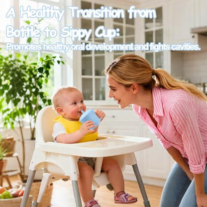 Mity rain 3-In-1 Stainless Steel Sippy Cup for 6+ Month Old, Baby Straw Cups for Toddlers 1-3 with Travel Lid, Silicone Straw, Replacement Straw & Cleaning Brush - 8oz Toddler Cups Spill Proof Set - color: Blue