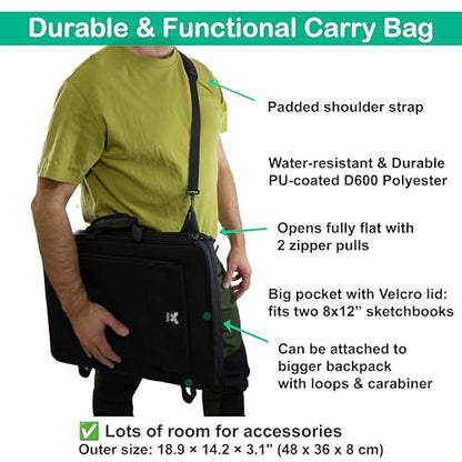 Wet Panel Carrier – 16×12” Wooden Frame with Carry Bag for Watercolor, Oil & Acrylic Paintings – Fits Sketchbooks, Loose Paper, Blocks, Panels & Canvases – Portable Plein Air Painting System - color: Wet Panel Carrier 12x16", Black
