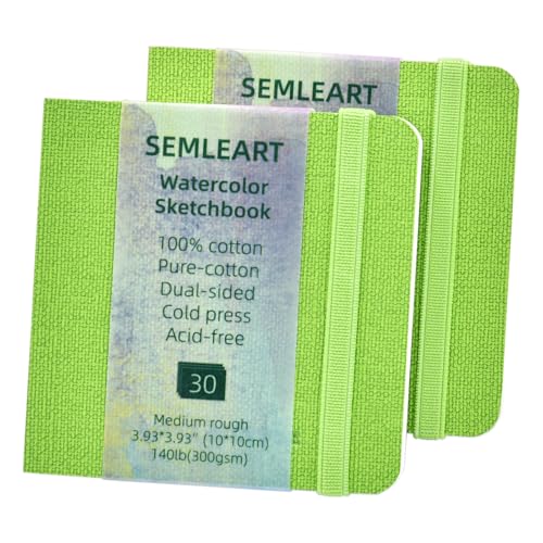 Watercolor Journal 2 Pack 60 Sheets, 3.93x3.93in, 140 lb/300 GSM Watercolor Sketchbook Cold Press Watercolor Paper Watercolor Notebook for Art Painting, Drawing, Mixed Media(Green) - color: Green