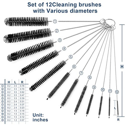 Ixiaoyoo 12 Pcs Straw Cleaner Brushes Set, 8.2 Inch Nylon Cleaning Brush | Black Tube Cleaner Brushes for Tumbler, Sippy Cup, Water Bottles, Hummingbird Feeders, Pipes, Sink Drain & Pet Waterers - color: 8.2 Inch Black Cleaning Brushes