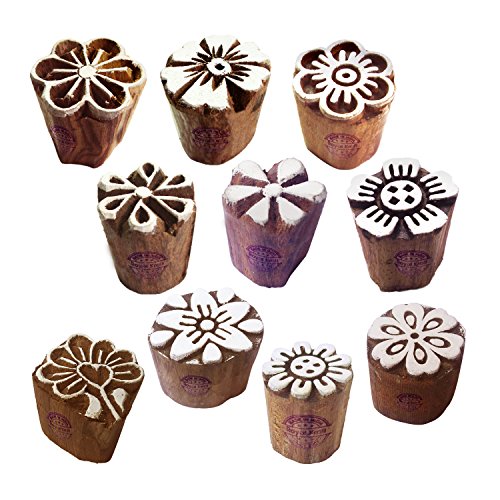 Henna Wooden Stamps Urban Small Round Floral Pattern Printing Blocks (Set of 10) Htag2123 - color: Htag2123