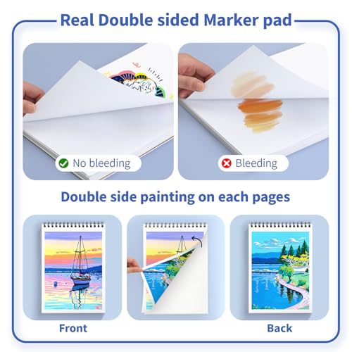 Sanjoki Premium Marker Pad, 48 Sheets, 180gsm, 8.3" x 11.7", Dual Sided Painting, Acid and Lignin Free, Bleedproof, Professional Grade
