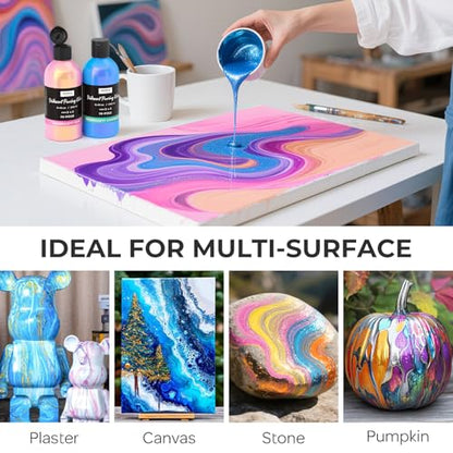 Nicpro 8 Colors Iridescent Metallic Acrylic Pour Paint Supplies Kit 8.45oz | Large Ready to Pour Premixed High Flow Pouring Paint Set with Silicone Pouring Oil, Gloves, Instructions for Beginner DIY - color: 8 Colors