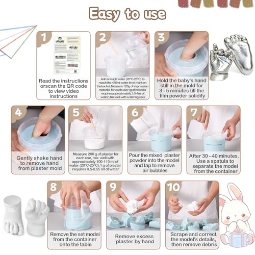 Sortnic Baby Casting Kit Hands and Feet Mold (4 Pack), Newborn Hand Footprint Baby Keepsake, 3D Plaster Hand Mold Casting Kit for Babies 0-9 Months, First Time New Mom Gifts, Baby Shower Birthday Gift