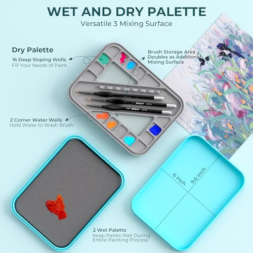 Nicpro Miniature Painting Kit with Wet Palette & 11PCS Detail Paint Brushes Drybrush, 100PCS Wet Pallet Paper, 4PCS Sponge, Brush Holder Mixing Paint Saver Palette for Miniature Model Painting - color: Blue
