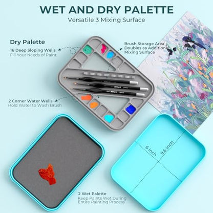 Nicpro Miniature Painting Kit with Wet Palette & 11PCS Detail Paint Brushes Drybrush, 100PCS Wet Pallet Paper, 4PCS Sponge, Brush Holder Mixing Paint Saver Palette for Miniature Model Painting - color: Blue