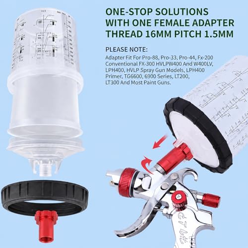 Disposable Paint Spray Gun Cups for Automotive Paint Gun, Paint Mixing Cups 20 Ounce Kit - 50 Pack Paint Cups with Lids,2 Hard Cups with 2 Retainer Rings,1 Paint Gun Adapter and 1 Paint Stirrer - size: 20 ounce