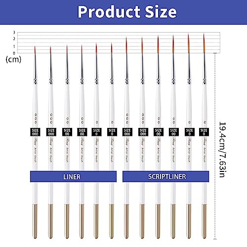 cobee 12Pcs Fine Paint Brushes, Detail Paint Brushes Micro Artist Paintbrush Set Acrylic Paint Brushes for Kids Students Artists Detail Painting Oil Fine Art Painting Watercolor Nail Art